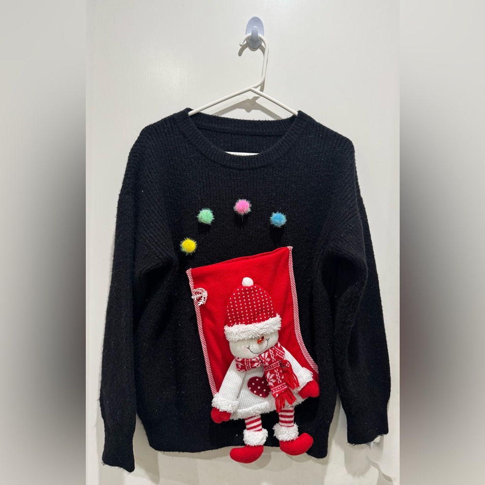 Cozy Black Snowman Sweater